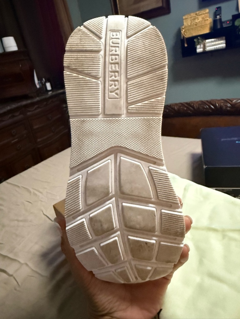 Burberry Beige Check Low-Top Sneaker with White Leather - Picture 5 of 5